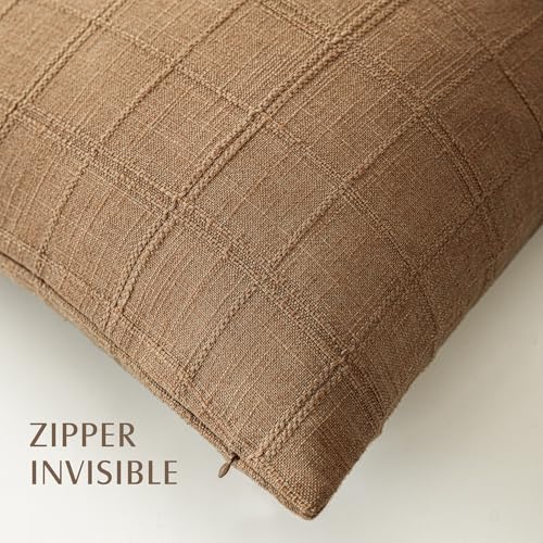 Foindtower Set of 1 Decorative Linen Check Throw Pillow Cover Neutral Farmhouse Vintage Cushion Cover Modern Boho Home Decor for Sofa Chair Couch Bedroom Living Room,16×16 Inch,Brick - color: Brick, size: 16" x 16" (Pack of 1)