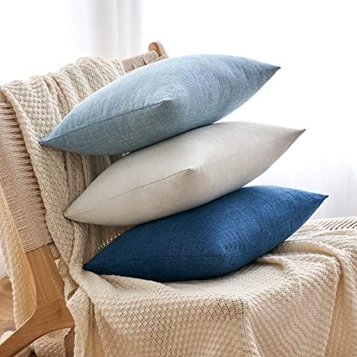 MIULEE Pack of 2 Decorative Linen Burlap Textured Pillow Covers Farmhouse Boho Accent Pillowcases Spring Coastal Home Decor for Couch Sofa Bedroom Living Room 16x16 Inch Light Blue - color: Light Blue, size: 16" x 16" (Pack of 2)