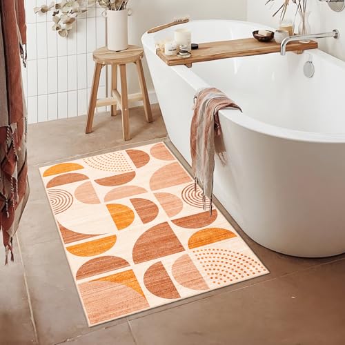 MUJOO Boho Small Rug Washable,2x3 Area Rugs for Entryway Bathroom Entry Entrance Bedroom Kitchen,Front Door Mat Soft Throw Carpet Non Slip Indoor Modern Abstract Bohemian Orange - color: Orage and Beige, size: 2' x 3' (Rectangular)