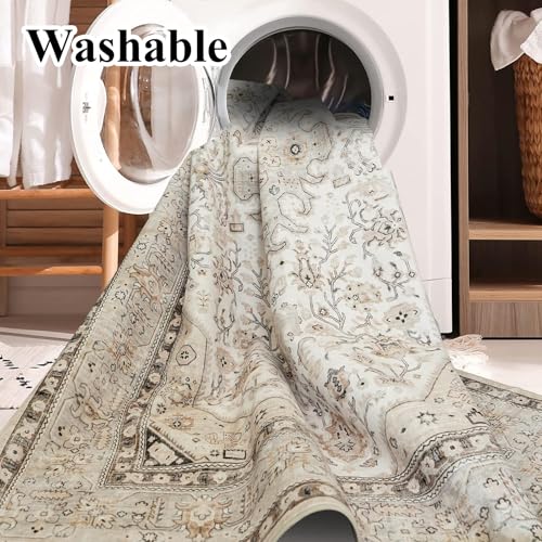 Washable Non Slip Runner 2x8: Oriental Indoor Runners for Hallway - Ultra Thin Low Pile Stain Resistant Carpet - Home Decor for Vintage Style Lover - 2x8 Ivory - color: Ivory, size: 2' x 8' (Rectangular)