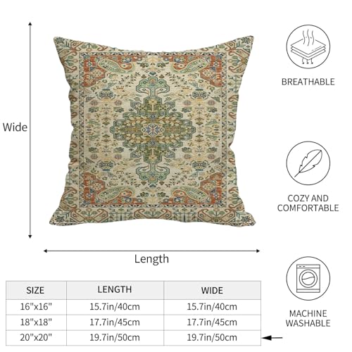 Boho Throw Pillow Covers 20x20 Set of 2,Sage Green Orange Ethnic Boho Outdoor Pillows Cover Spring Fall Western Bohemian Linen Decorative Pillowcase for Couch Living Room Bed Decor - color: Green Orange, size: 20" x 20" (Pack of 2)