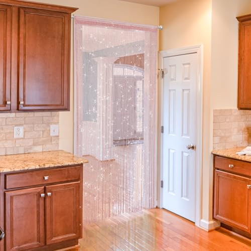 Door String Curtain Doorway Beads Curtains,Hanging Room Divider Beaded Decor Hippie Glitter Fringe Panel Closet Window Doors Sequin Sheer Boho Doors Tassel (Pink) - color: Pink