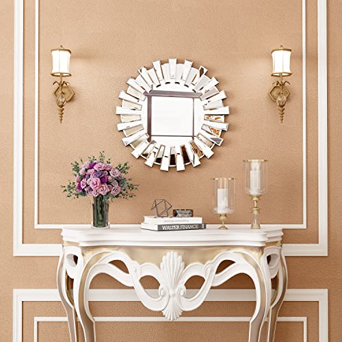 SHYFOY 18” Decorative Wall Mirror for Living Room, Round Mirror for Wall Decor, Modern Entryway Mirror, Sunburst Bedroom Mirrors Frameless Silver Wall Decor - size: 18"L x 18"W