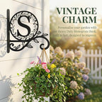 Metal Initial Letter S Plant Hanger Bracket, Decorative Wall Mount Hanging Plant Hook, Monogram Floral Leaf Garden Decor for Hanging Baskets, Bird Feeders, Lanterns, Wind Chimes - style: S