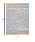 SAFAVIEH Natural Fiber Collection Area Rug - 6' x 9', Natural & Blue, Handmade Boho Moroccan Trellis Jute, Ideal for High Traffic Areas in Living Room, Bedroom (NF955N) - size: 6' x 9' (Rectangular)