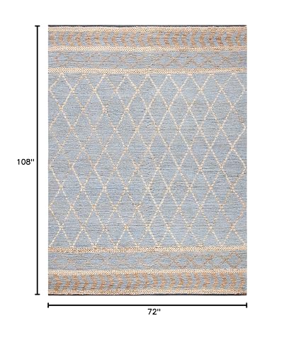 SAFAVIEH Natural Fiber Collection Area Rug - 6' x 9', Natural & Blue, Handmade Boho Moroccan Trellis Jute, Ideal for High Traffic Areas in Living Room, Bedroom (NF955N) - size: 6' x 9' (Rectangular)