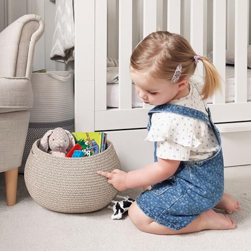 Goodpick Baby Basket for Nursery, Woven Basket for Home Décor, Round Wicker Baskets for Toy Storage, Diaper Caddy Organizer for Nursery Playroom, Jute, 10"D x 8.3"H - color: Light Brown, size: 10"D x 8.3"H