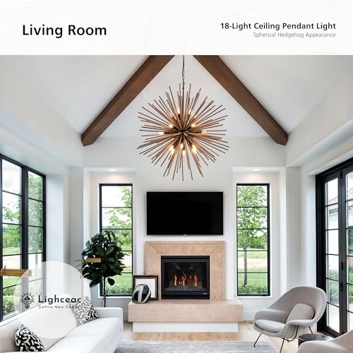 37.4" Farmhouse Sputnik Chandelier for Dining Room Rustic Handmade Natural Wood 18-Light Hanging Ceiling Pendant Light Fixture Starburst Wood Chandeliers for Kitchen Bedroom Foyer Hallway - size: Diameter 37.4", 18-Light