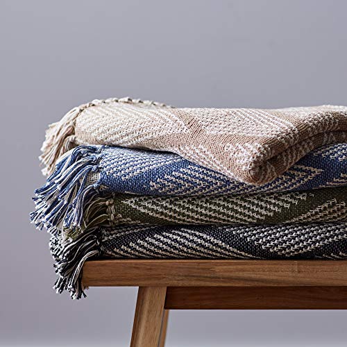 DII Diamond Throw Collection Fringed Woven Cotton Blanket, 50x60, Olive Green - color: Olive Green