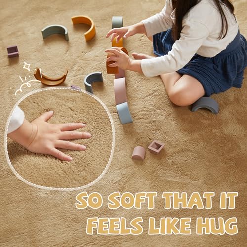 jinchan Solid Plush Runner Rug 2x5 Performance Shaggy Washable Hallway Rug Soft Modern Faux Wool Cozy Non Slip Carpet for Bedroom Laundry Room Living Room Kids Nursery Tan - color: Solid Tan, size: 2' x 5' (Runner)