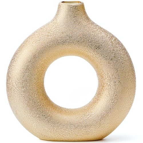 Modern Donut-Shaped Decorative Vases, Handmade Minimalist Boho ins Style, Modern Vase for Home Decor for Wedding Dinner Table Party Living Room Office Bedroom (Gold, Small) - color: Gold, size: Small