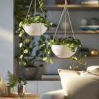 La Jolie Maison 10 Inch Hanging Planters for Indoor Plants, Outdoor Garden Planter Pots with Self-Watering Tray, Eggshell White, Set of 2 - color: Eggshell White