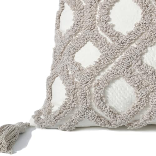 Boho Pillow Covers 18X18 Inch Boho Tufted Throw Pillow Covers Decorative Tassels Cushion Cover Farmhouse Pillow Case for Couch Sofa Bed Living Room Bedroom, Taupe - color: Boho Taupe, size: 18" x 18" (Pack of 1)