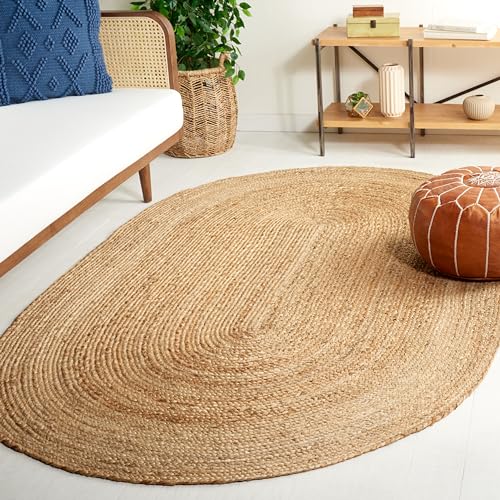SAFAVIEH Natural Fiber Collection Area Rug - 2'6" x 4' Oval, Natural Brown, Handmade Jute, Braided Border Design (NF801N) - color: Natural, size: 2'6" x 4' (Oval)