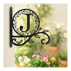 Metal Initial Letter J Plant Hanger Bracket, Decorative Wall Mount Hanging Plant Hook, Monogram Floral Leaf Garden Decor for Hanging Baskets, Bird Feeders, Lanterns, Wind Chimes - style: J