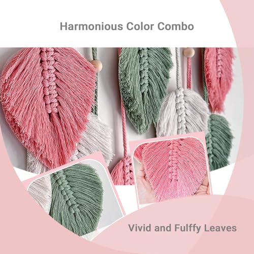 TUDRUKU Macrame Wall Hanging, Pink Leaf Boho Wall Decor, 15.7 x 36 in - color: Pink
