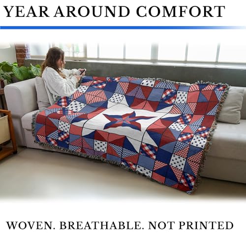 Pure Country Weavers Red White and Blue Patchwork Quilt - Americana Gift Tapestry Throw Blanket Woven from Cotton - Made in The USA (72x54) - color: Red White and Blue Patchwork Quilt, size: 72x54