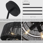 22" Black Boho Rattan Chandelier Light Fixture Hand Woven Farmhouse Pendant Lighting Rustic Boho Chandeliers for Dining Room Living Room Hallway Foyer 5 Lights - color: Black, size: 22 Inch