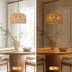LamQee 18 Inch Rattan Farmhouse Chandelier, 3-Lights Boho Large Pendant Light with Dome Wicker Shade, Rustic Hand Woven Hanging Lighting Fixture for Dining Room, Kitchen Island, Entryway, Foyer - color: Natural