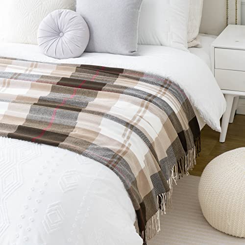 BATTILO HOME Brown Plaid Throw Blanket for Couch - Fall Plaid Blanket Buffalo Plaid Blankets - Lightweight Farmhouse Outdoor Throw Blankets for Bed, Sofa (50"x60", Coffee) - color: Coffee