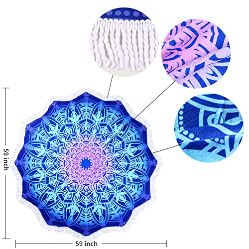 Large Microfiber Boho Mandala Beach Towel Round Bohemian Beach Blanket Hippie Indian Throw Blanket Beach Tapestry Sand Free Quick Dry Yoga Picnic Mat Wall Decor Circle Tablecloth,59'',Ocean Blue - color: Ocean Blue Mandala