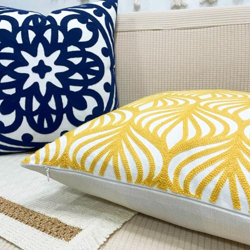 Slow Cow Embroidery Decorative Throw Pillow Cover Case for Couch Sofa Home Decor Modern Geometric Accent Pillow Cushion Cover 18 x 18 Inches Yellow - color: Yellow Leaves, size: 18" x 18" (Pack of 1)