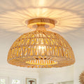 Boho Ceiling Light Fixtures,Rattan Light Fixture,Small Boho Chandelier Hand Woven Ceiling Light with Wooden Base,Rattan Flush Mount Ceiling Lights for Bedroom Hallway Kitchen Entryway Nursery - color: Brown-B