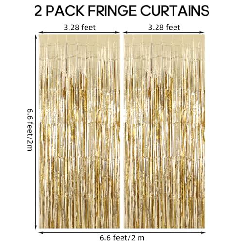 2 Pack Fringe Curtains Backdrops, Foil Fringe Curtains, Door Streamers for Birthday Wedding Bridal Shower Holiday Graduation Party Decorations, Photo Booth Backdrops, Champagne - color: Champagne