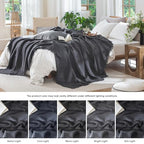 MooMee Muslin Blanket - 100% Cotton 4-Layer Gauze Throw Blanket with All-Around Fringe, Soft Breathable Lightweight Cooling Summer Blankets for Bed Couch (Dark Grey, Queen 90" x 90") - color: Dark Grey, size: Queen