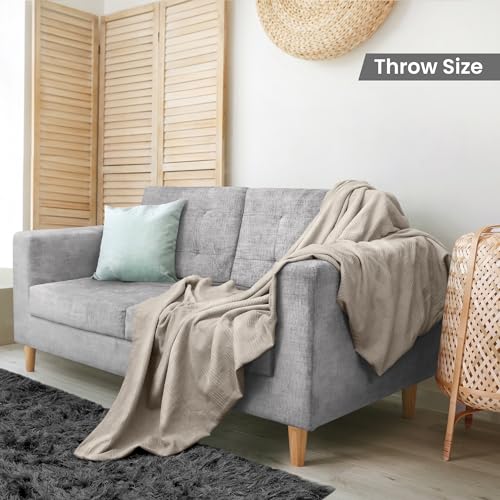 Utopia Bedding 100% Cotton Thermal Blanket Khaki Throw Size Soft, Lightweight, Breathable, Cozy Spring and Summer Blanket for Couch and Sofa, Home Room Decor Gifts for Women and Men (50x60 Inches) - color: Khaki, size: Throw
