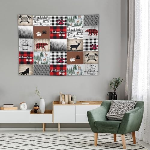 ZhiRain Deer Bear Tapestry Wall Hanging Wolf Wild Animals Hunting Adventure Geometric Plaids Pines Rustic Retro Tapestries Home Decor for Living Room Bedroom Farmhouse Apartment 30"x40" - color: Cabin-13, size: 30"L x 40"W