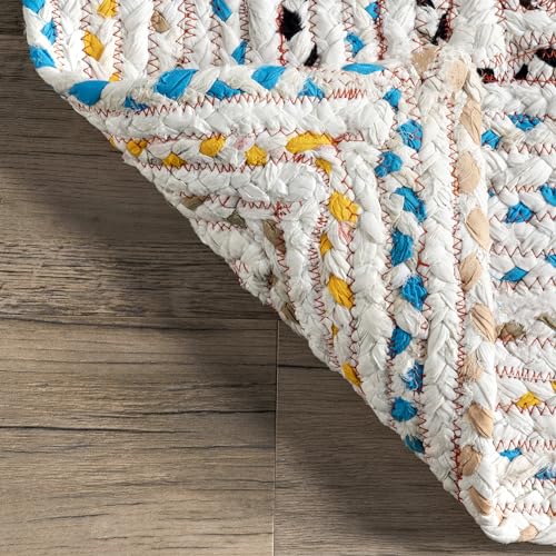 Nuloom Tammara Ivory/Multicolor, 3' x 5' Oval, Hand Braided, Bohemian, Cotton, Soft and Cozy, High Traffic, Stain Resistant, Easy Clean, Durable Runner for Bedroom, Living Room, Dining, Den