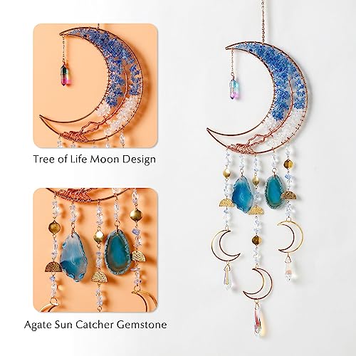 Agate Gemstone Dream Catcher 7 Chakra Tree of Life Dream Catcher with Crystal Stones Handmade Dreamcatcher Wall Decor for Adults Boys Girls,Bedroom,Wedding,Garden,Bless Gift(Blue Moon with Pendant) - color: Blue Moon Agate With Pendant