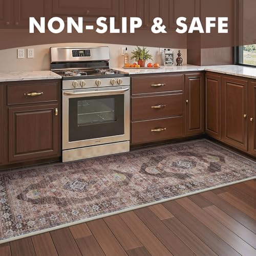 2x6 ft Bedroom Runner Rugs for Hallways Non Slip Hallway Runner Rugs Washable Kitchen Runners Rug Entryway Laundry Room Rug Dresser Runners Long Pink Brown - color: Pink/Caramel, size: 2' x 6' (Runner)