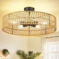 Hamilyeah 24 inch Rattan Boho Flush Mount Ceiling Light Fixture with 5 Light,Woven Light Fixtures Ceiling Mount for Living Room, Bedroom, Kitchen - color: 24INCH Black Semi Ceiling Light