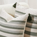 Boho Throw Pillow Covers with Tassels Woven Set of 2, 18x18 Inch Striped Textured Couch Throw Pillows for Couch Bed Sofa Bedroom Modern Funky (Sage Green, 18"x18"(Pack of 2)) - color: Sage Green