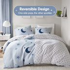 Intelligent Design Kids Cosmos Full Size Duvet Set – Blue Star and Moon Tufted Chenille, Reversible 3-Piece Bedding with Star Pillow, Full/Queen - color: Blue, size: Full/ Queen