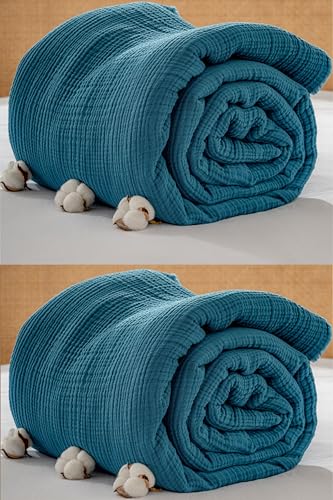 Muslin Blanket - Pure 100% Turkish Cotton Airy Soft Light Versatile Gauze Throw Blanket for Bed, Couch, Sofa (Petrol Blue, Twin XL Size (71" x 95" inch)) - color: Petrol Blue, size: Twin XL Size ( 71" x 95" inch )