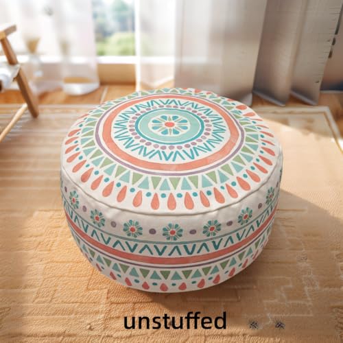 MOCOFO Round Bohemian Ottoman Pouf Cover, 18 Inch, Cotton Blend, Church Window Print, Living Room Storage Footrest, Cover Only (Pink Ink) - color: Pink Ink