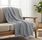 KyraHome 100% Organic Cotton Throw Blanket, 90x104 King Size Muslin Blankets for Adults, Couch, Plant Dyed, Breathable Lightweight Gauze Bed Throw Blanket All Season, Light Grey,