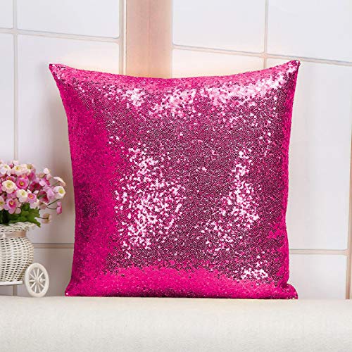 ShinyBeauty Sequin Pillow Case 24x24-Inch Pack of 2 Hot Pink Sequins Decorative Throw Pillows Covers Sequins Pillow Cover Pillows Cushion Cover Soft Pillow Covers Toss Pillows Cover - color: Hot Pink, size: 24" x 24" (Pack of 2)