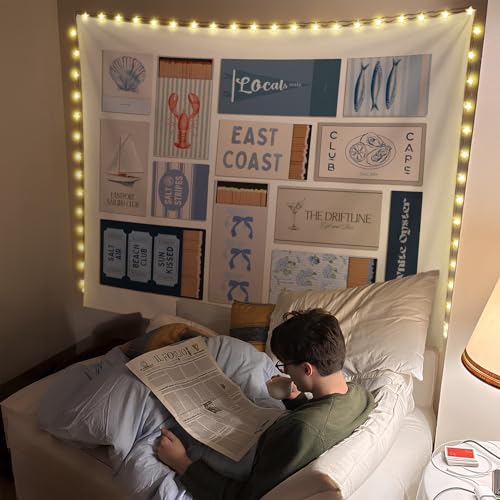 SkyCozy Retro Coastal Beach Wall Tapestry, Beach Home Room House Decor, Neutral Summer East Coast Nautical Beachy Ocean Tapestry for Home Bedroom Living Room Wall Decor, 50x60 Inch - color: 02-Retro Coastal Beach Tapestry
