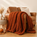 Battilo Chunky Knit Throw Blanket for Couch, Hand Made Chenille Throw Blanket, Super Soft Warm Cozy Caramel Blanket for Bed, Sofa, Living Room, 50"x60" - color: Caramel