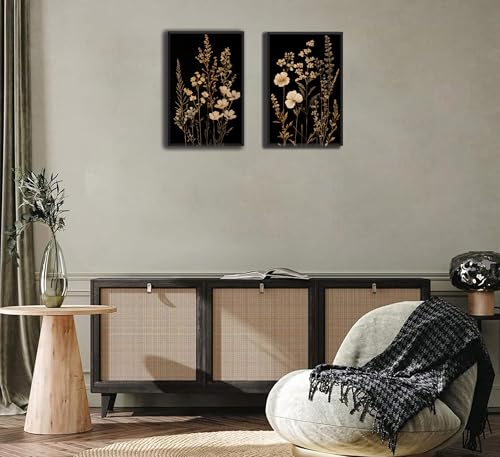 2Psc Dark Botanical Wall Art Vintage Black Flower Painting Picture Wall Decor Moody Flower Poster Print Artwork for Living Room Bedroom or Office Home Decoration 16x24 Inch - color: Retro Flowers 7, size: 24"L x 16"W