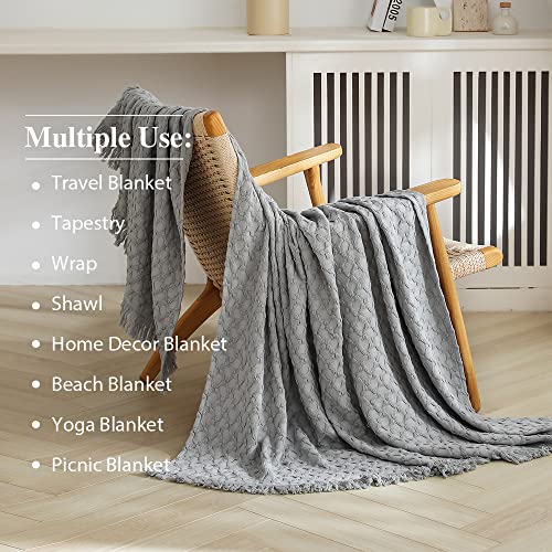 Simple&Opulence 100% Cotton Throw Blanket for Couch, Bed, Waffle Weave Knit Blanket with Tassels, Soft Lightweight Pre-Washed Breathable Comfy Blanket Farmhouse Decor for All-Season(Grey) - color: B-grey