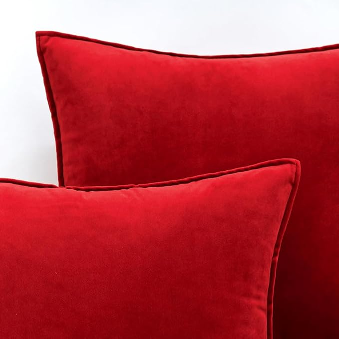 MIULEE Bright Red Velvet Throw Pillow Covers 18x18 Soft Decorative Solid Square Cushion Cases Pack of 2 Modern Luxury Home Decor for Couch, Sofa, Bedroom