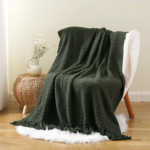 BATTILO HOME Olive Green Chenille Throw Blanket for Bed, Knit Throw Blanket,Super Soft Warm Home Decor Throw Blanket with Tassels for Couch,Sofa and Living Room,50" x 60" - color: Olive Green, size: 50"x60"