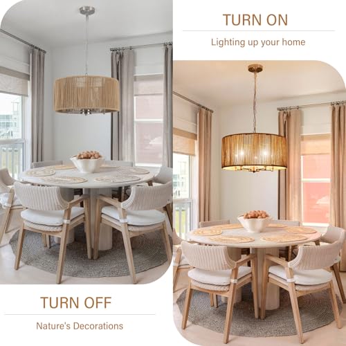 Rattan Chandelier for Dining Room, 5-Light Large Farmhouse Chandeliers Hand Woven Boho Pendant Light Fixture, 19'' Brushed Nickel Wicker Chandelier for Foyer Hallway Bedroom Kitchen Living Room - color: 5-Light Nickel