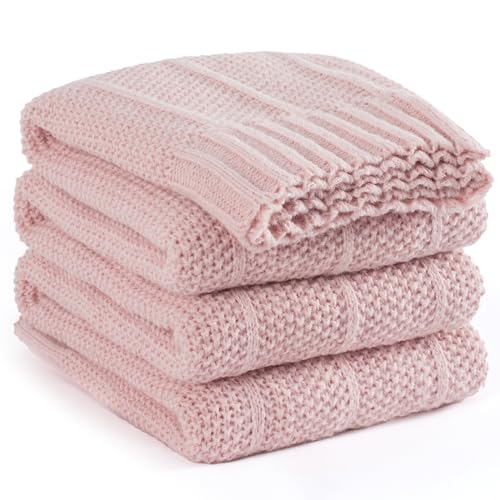 Carriediosa Knit Throw Blanket for Couch 60" X 80" Twin, Soft Cozy Stripe Pattern Cable Knitted Throws Fall Fluffy Textured Solid Home Decor Blankets Couch Cover for Bed Sofa, Dusty Pink - color: Dusty Pink, size: 60" X 80"