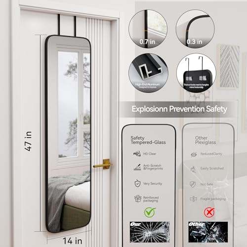 SCWF-GZ 47x14 Mirror Rectangle Full Body Length Door Hanging Wall Mounted Metal Aluminum Alloy Frame Dressing Make-up Mirrors for Entryway Bedroom Bathroom Living Room 47 14 inch Black - color: Black, size: 47"L x 14"W
